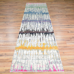 Hand-Knotted Sari Silk Modern Design Handmade Rug (Size 2.6 X 10.3) Cwral-7359