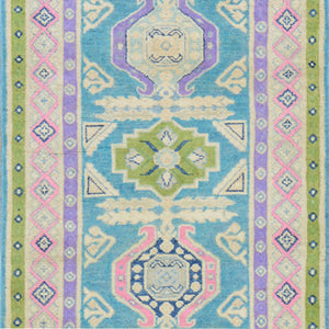 Hand-Knotted Handmade Colorful Geometric Design Wool Rug (Size 2.7 X 9.5) Cwral-7404