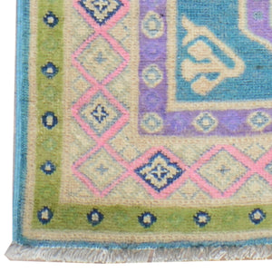 Hand-Knotted Handmade Colorful Geometric Design Wool Rug (Size 2.7 X 9.5) Cwral-7404