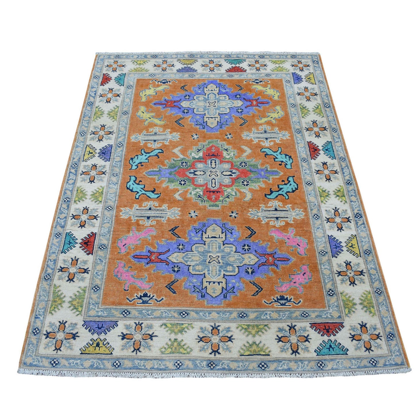 Hand-Knotted Handmade Geometric Design Wool Rug (Size 4.0 X 5.4) Cwral-7455