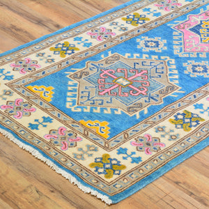 Hand-Knotted Handmade Colorful Geometric Design Wool Rug (Size 2.8 X 6.8) Cwral-7518