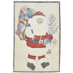 Hand-Knotted Fluffy Beard Santa Claus Handmade Wool Rug (Size 2.6 X 4.1) Cwral-7554
