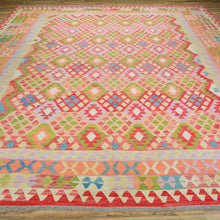 Load image into Gallery viewer, Hand-Woven Geometric Design Kilim Aghan Wool Rug (Size 10.4 X 12.5) Cwral-7578