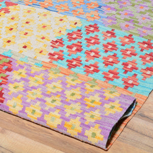 Hand-Woven Geometric Design Flat-Weave Wool afghan Rug (Size 11.2 X 13.5) Cwral-7584