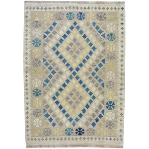 Hand-Woven Geometric Design Flat-Weave Wool Rug (Size 4.2 X 5.9) Cwral-7587