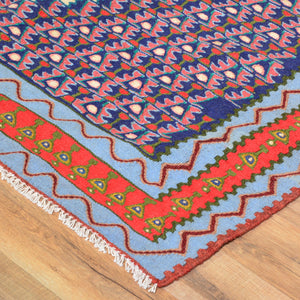Hand-Woven Persian Sennah Kilim Geometric Design Wool Rug (Size 3.11 X 5.1) Cwral-7683