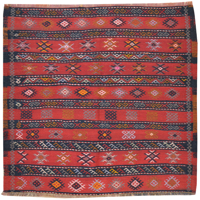Hand-Woven Flat-weave Turkish Tribal Kilim Wool Rug (Size 4.0 X 4.0) Cwral-7719