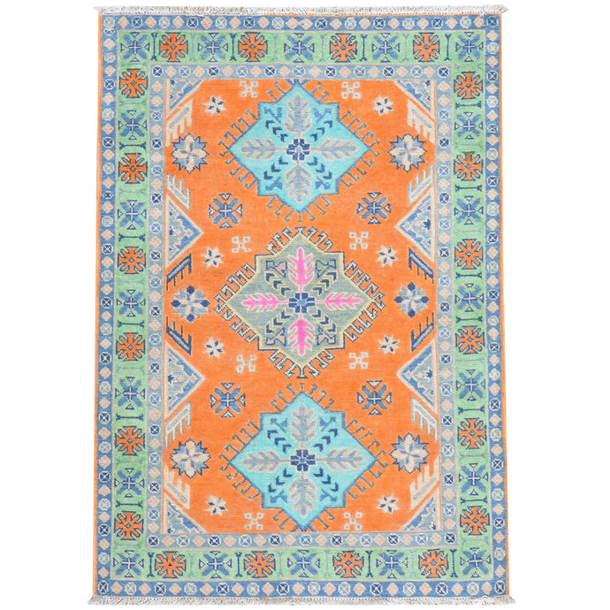 Hand-Knotted Handmade Geometric Design Wool Rug (Size 3.2 X 4.6) Cwral-7740