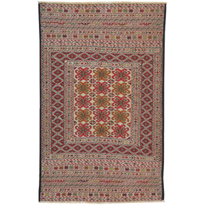 Flatweave Soumak Fine Tribal Maleeki Handmade Wool Rug (Size 3.0 X 4.10) Cwral-7839