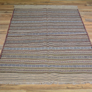 Hand-Woven Tribal lagharee Soumack Striped Design Wool Rug (Size 3.2 X 4.10) Cwral-7851