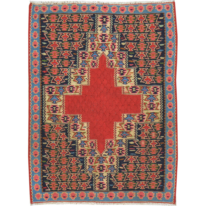 Hand-Woven Flatweave Authentic Senneh Kilim Tribal Handmade Wool Rug (Size 2.8 X 3.6) Cwral-7854