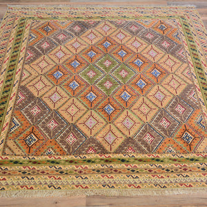 Afghan Tribal Multiple Weave Handmade Geometric Design Wool Rug (Size 3.9 X 4.4 ) Cwral-7905