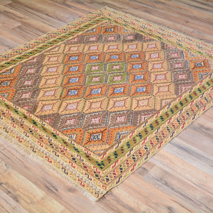 Afghan Tribal Multiple Weave Handmade Geometric Design Wool Rug (Size 3.9 X 4.4 ) Cwral-7905