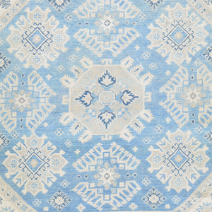 Hand-Knotted Octagon Vintage Look Kazak Design Wool Rug (Size 6.0 X 6.0) Cwral-7947