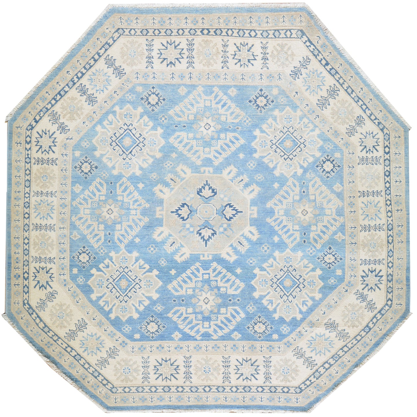 Hand-Knotted Octagon Vintage Look Kazak Design Wool Rug (Size 6.0 X 6.0) Cwral-7947
