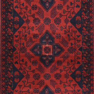 Hand-Knotted Tribal Design Handmade Red Color Wool Rug (Size 1.9 X 4.5) Cwral-7965