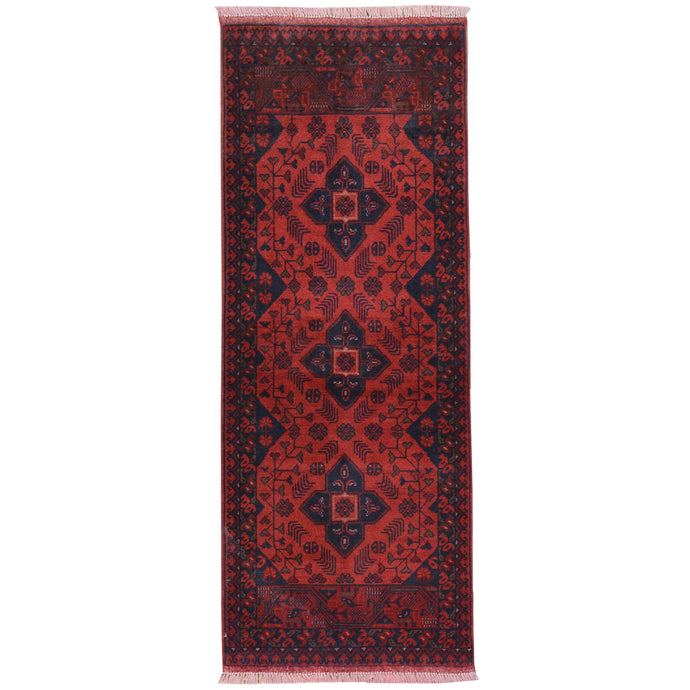 Hand-Knotted Tribal Design Handmade Red Color Wool Rug (Size 1.9 X 4.5) Cwral-7965