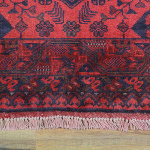 Hand-Knotted Tribal Design Handmade Red Color Wool Rug (Size 1.9 X 4.5) Cwral-7965