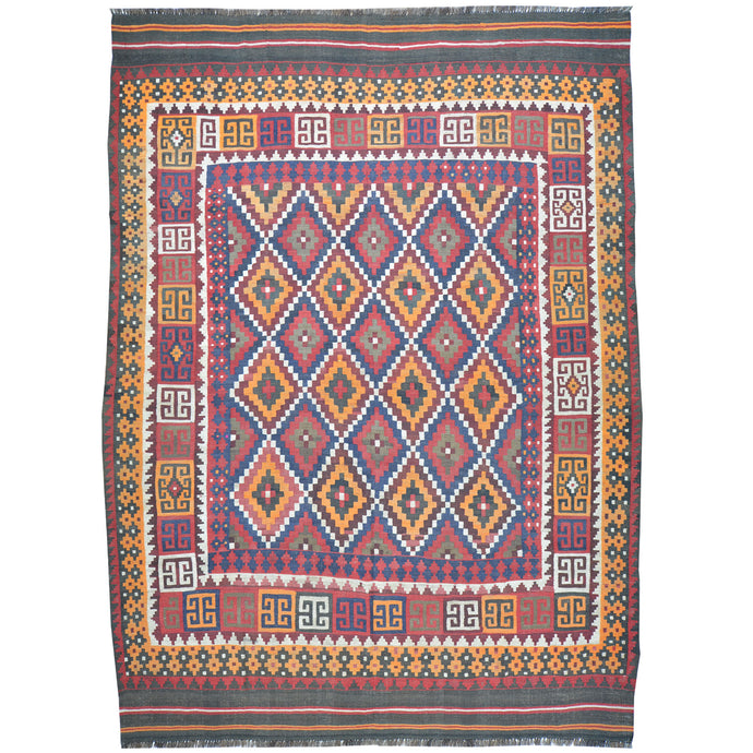 Hand-Woven Geometric Design Flat-Weave Wool Rug (Size 7.3 X 9.10) Cwral-8220