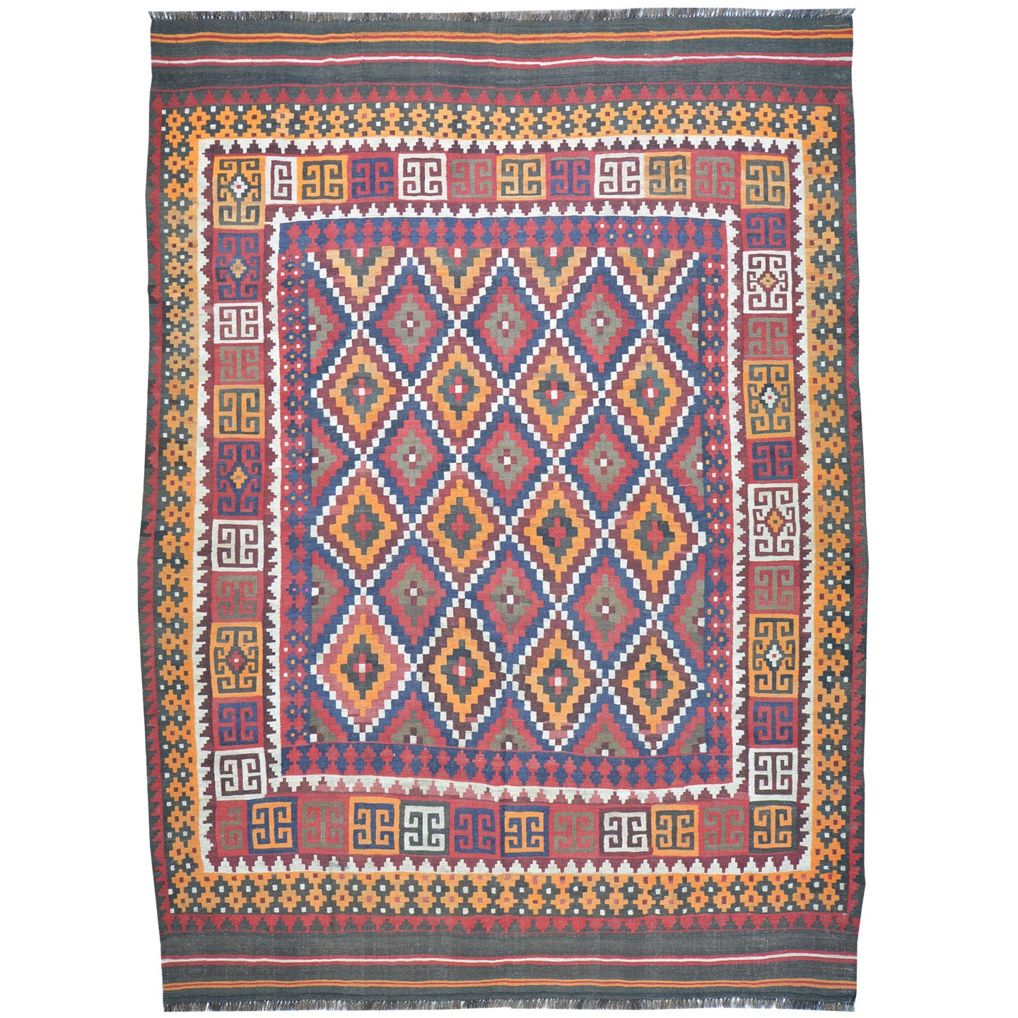 Hand-Woven Geometric Design Flat-Weave Wool Rug (Size 7.3 X 9.10) Cwral-8220