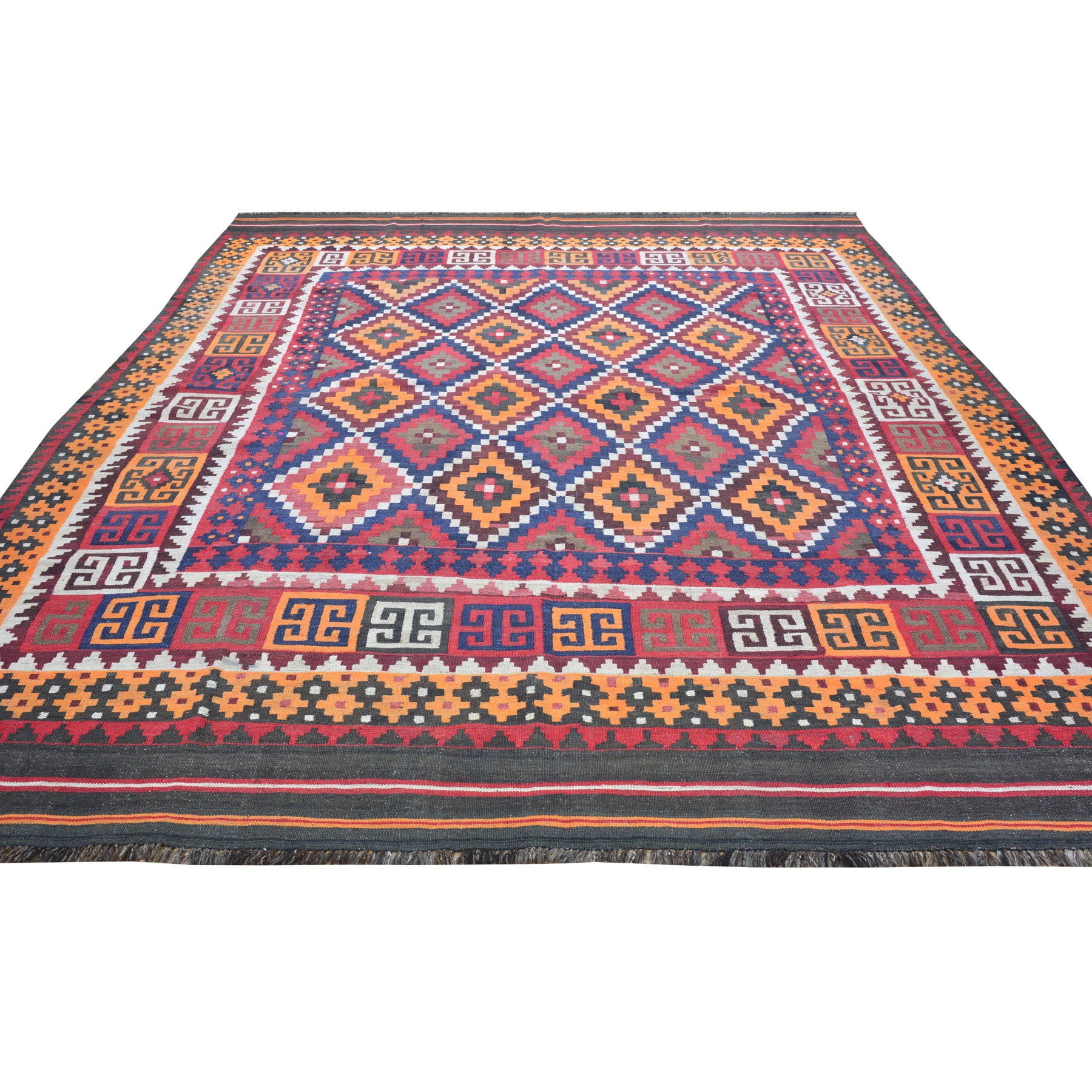 Hand-Woven Geometric Design Flat-Weave Wool Rug (Size 7.3 X 9.10) Cwral-8220