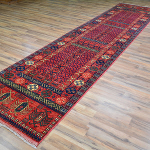 Hand-Knotted Afghan Ersari Design 100% Wool Handmade Rug (Size 3.0 X 13.3) Cwral-9075