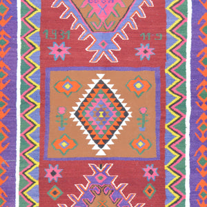 Hand-Woven Flatweave Geometric Design Kilim Rug (Size 5.0 X 12.7) Cwral-8262