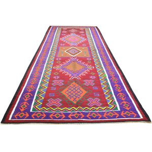 Hand-Woven Flatweave Geometric Design Kilim Rug (Size 5.0 X 12.7) Cwral-8262