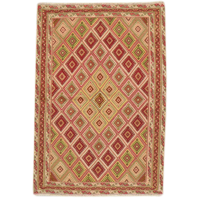 Afghan Tribal Mashwani Handmade Geometric Design Wool Rug (Size 2.8 X 4.2) Cwral-8385