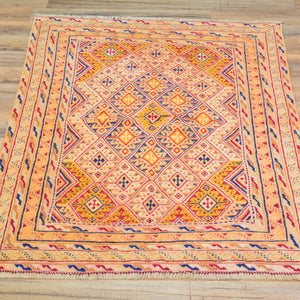 Hand-Knotted And Soumak Fine Oriental Tribal Afghan Rug (Size 2.7 X 3.10) Cwral-8394