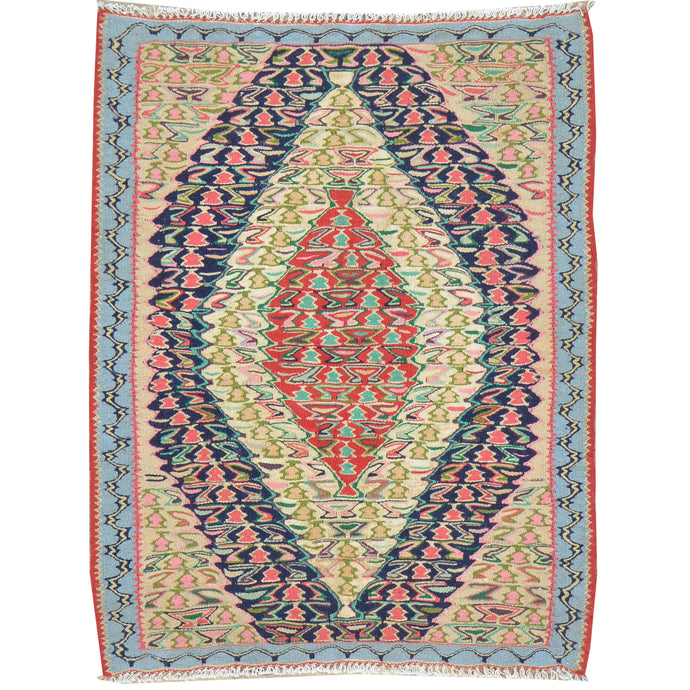 Hand-Woven Persian Sennah Kilim Geometric Design Wool Rug (Size 2.6 X 3.3) Cwral-8403