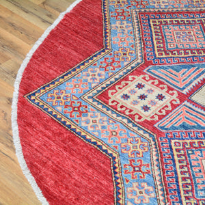 Hand-Knotted Round Caucasian Design Kazak Wool Rug (Size 6.0 X 6.0) Cwral-846