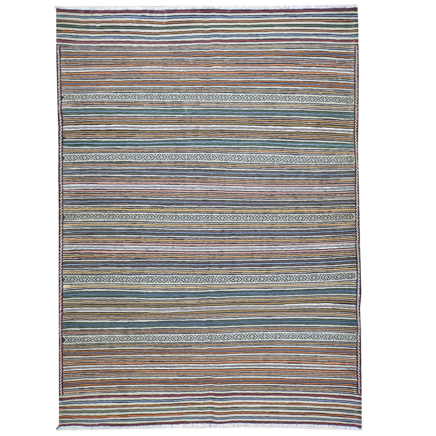 Hand-Woven Tribal larghairi Soumack Striped Design Wool Rug (Size 4.7 X 6.5) Cwral-8532