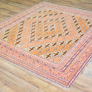 Afghan Tribal Mashwani Handmade Geometric Design Wool Rug (Size 5.1 X 5.10) Cwral-8577