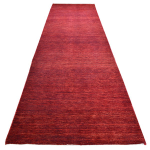 Hand-Knotted Red Modern Gabbeh Design Handmade Wool Rug (Size 3.4 X 12.7) Cwral-8610