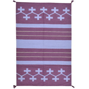 Hand-Woven Geometric Design Purple Color Wool Rug (Size 4.1 X 6.2) Cwral-8661