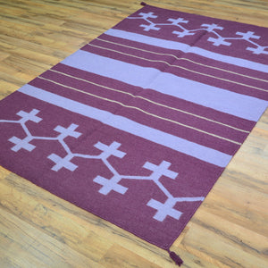 Hand-Woven Geometric Design Purple Color Wool Rug (Size 4.1 X 6.2) Cwral-8661