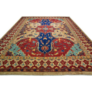 Hand-Knotted Afghan Tribal Traditional Design Wool Rug (Size 9.10 X 13.5) Cwral-8682
