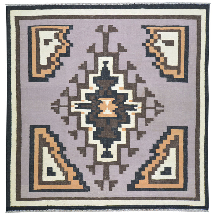 Hand-Woven Southwestern Design Wool Handmade Rug (Size 6.5 X 6.7) Cwral-8688