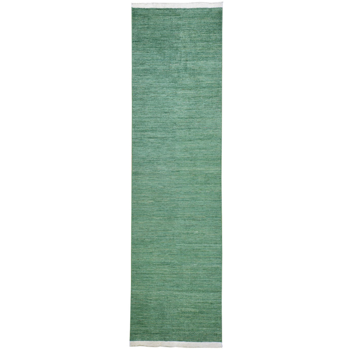 Hand-Knotted Green Contemporary Handmade Wool Rug (Size 2.8 X 10.2) Cwral-8763