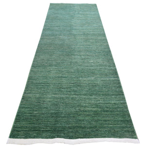 Hand-Knotted Green Contemporary Handmade Wool Rug (Size 2.8 X 10.2) Cwral-8763