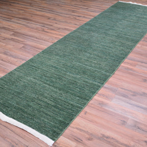 Hand-Knotted Green Contemporary Handmade Wool Rug (Size 2.8 X 10.2) Cwral-8763