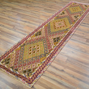 Hand-Knotted and Soumak Geometric Design Wool Rug (Size 2.3 X 9.7) Cwral-8790