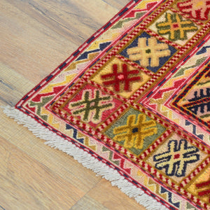 Hand-Knotted and Soumak Geometric Design Wool Rug (Size 2.4 X 11.1) Cwral-8793