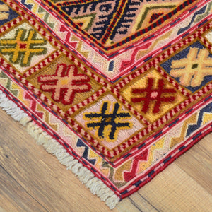 Hand-Knotted and Soumak Geometric Design Wool Rug (Size 2.4 X 11.1) Cwral-8793