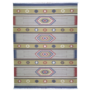 Hand-Woven Flatweave Southwestern Design Wool Rug (Size 8.10 X 11.7) Cwral-8823