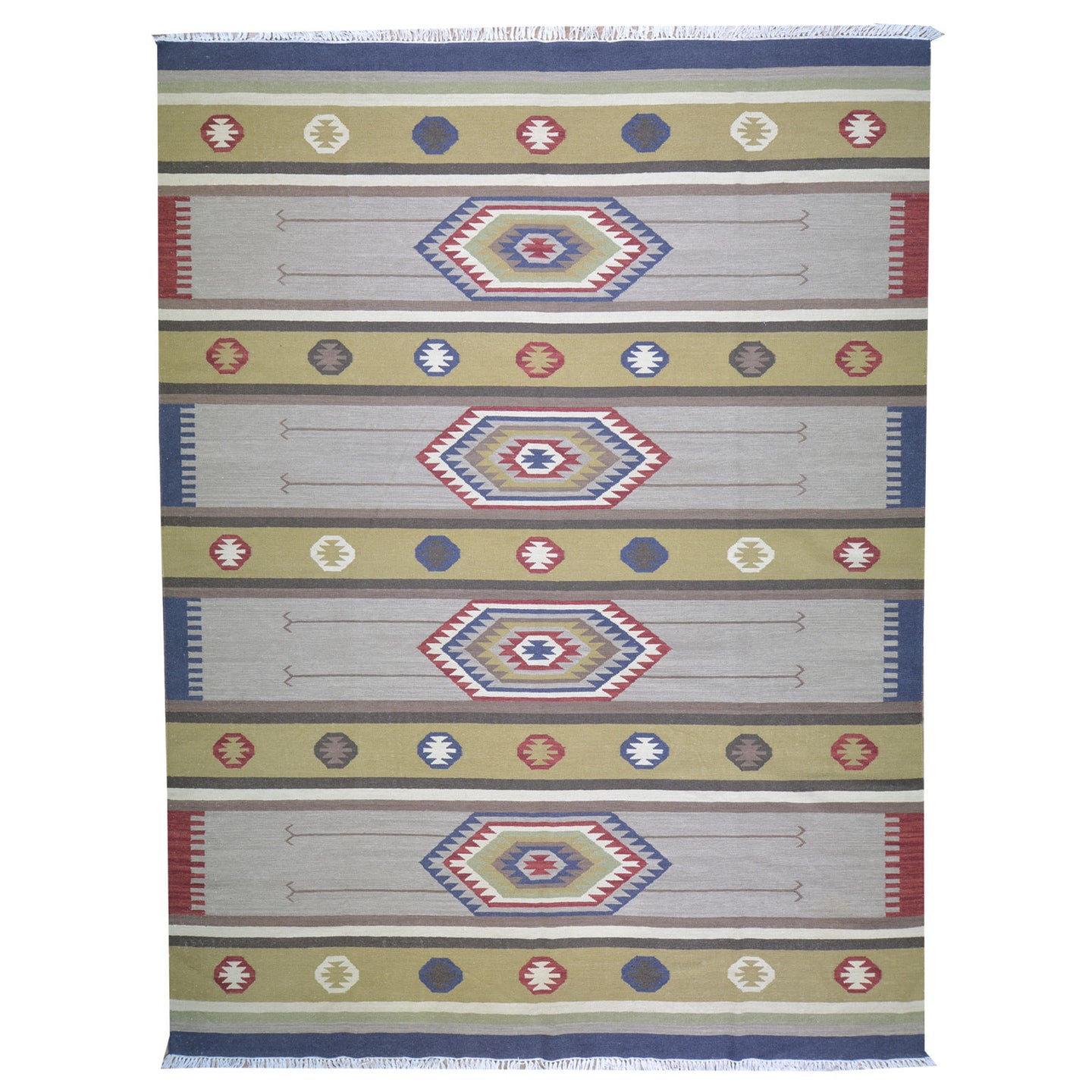 Hand-Woven Flatweave Southwestern Design Wool Rug (Size 8.10 X 11.7) Cwral-8823
