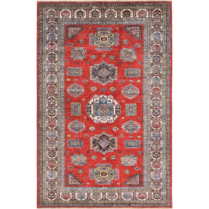 Hand-Knotted Fine Caucasian Design Kazak Wool Handmade Rug (Size 6.1 X 9.0) Cwral-8835