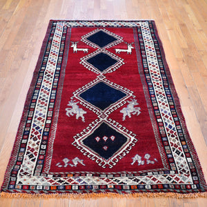 Hand-Knotted Oriental Persian Shiraz Tribal Handmade Wool Rug (Size 4.0 X 7.4) Cwral-8871