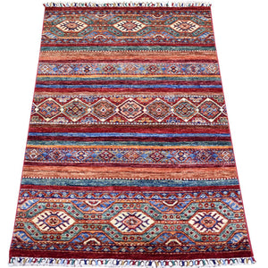 Hand-Knotted Tribal Afghan Design Handmade Wool Rug (Size 2.10 X 4.3) Cwral-8880